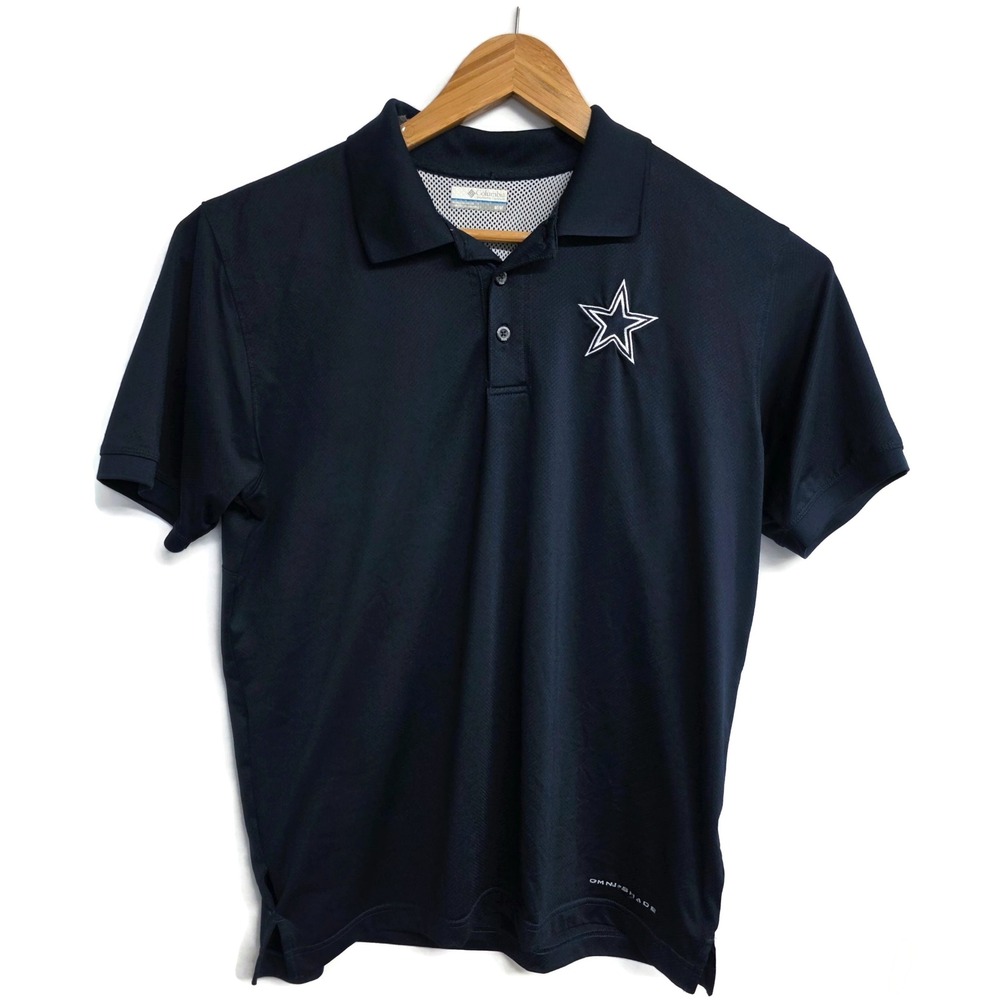 Columbia PFG Dallas Cowboys Mens Navy Blue Omni-Shade Polo Shirt Size Medium